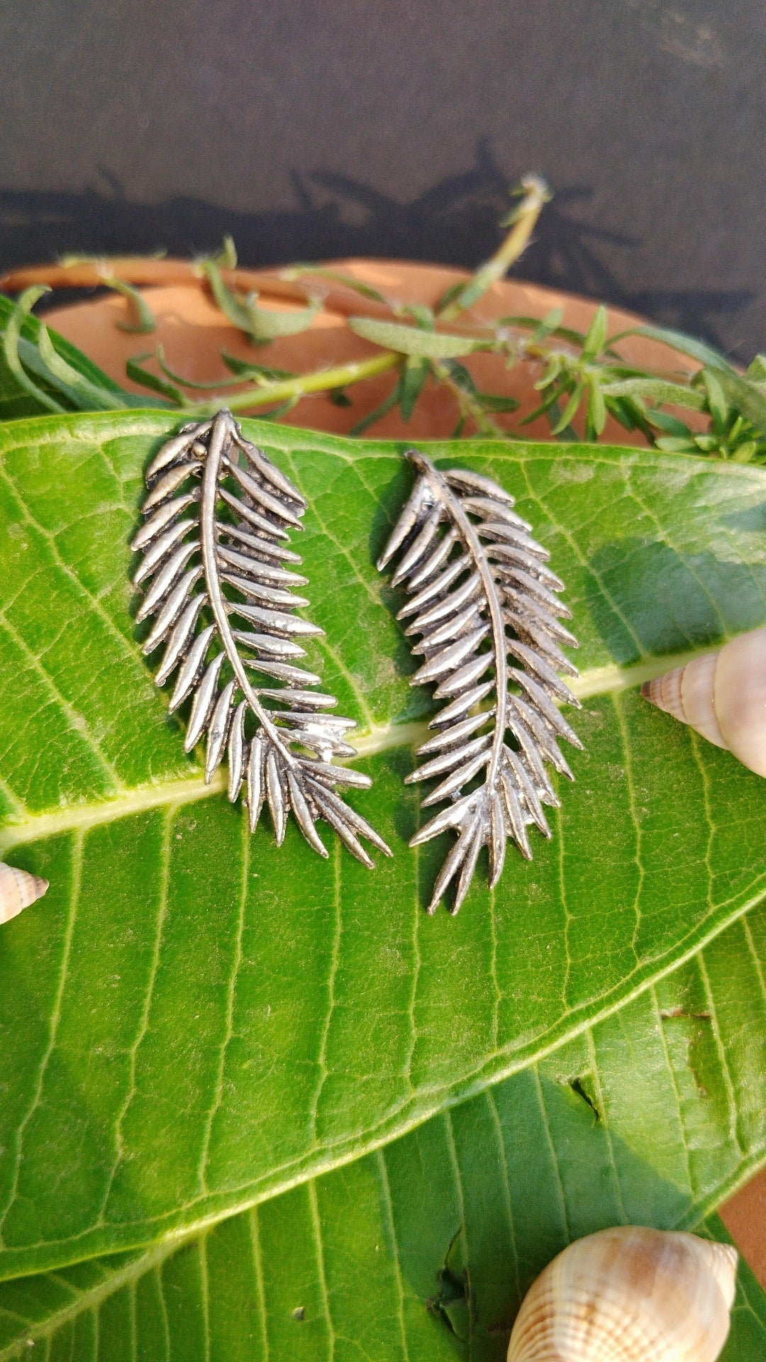 Oxidised Leaf Stud Earrings