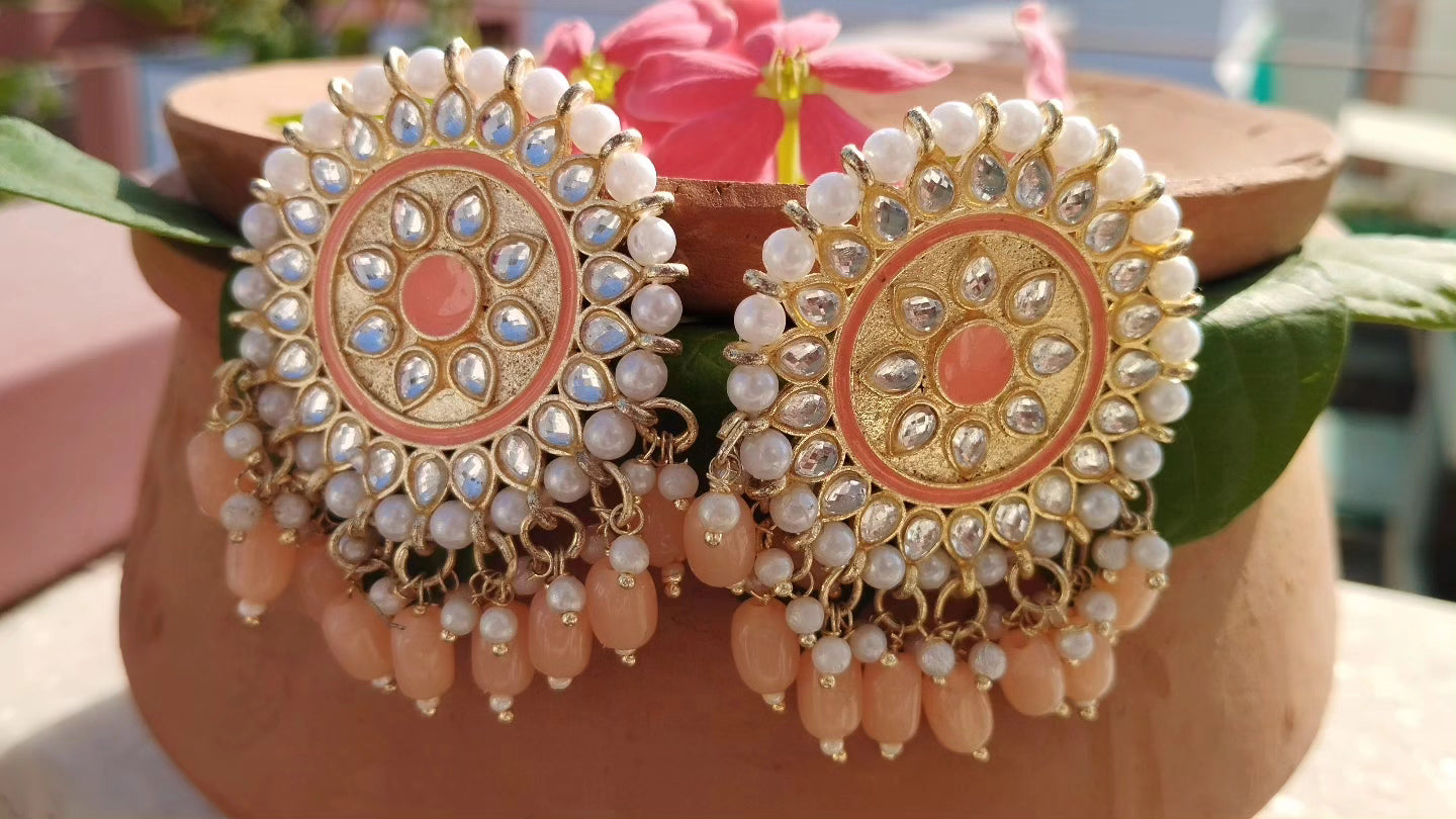 Madhuri Small Chandbali Stud Earrings - Skin Colour