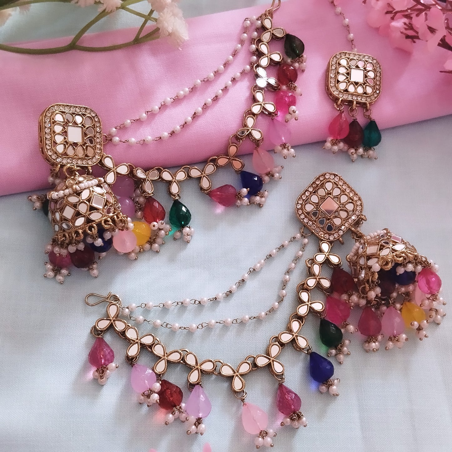 Tara Kaanchain Earrings With Maangteeka - Multi
