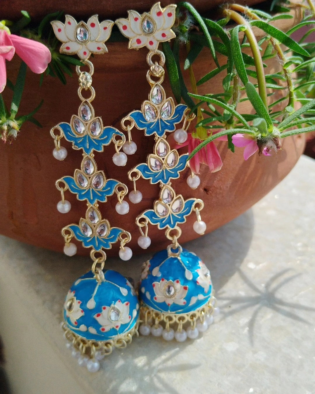 Jhumka Jingle Long Earrings - Blue