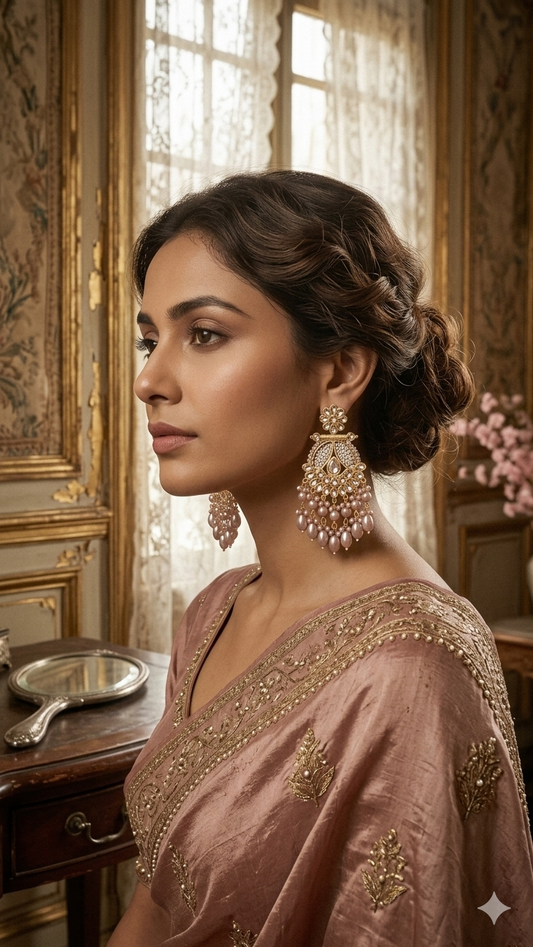 Nyra Pearl Kundan Chandbali Earrings - White