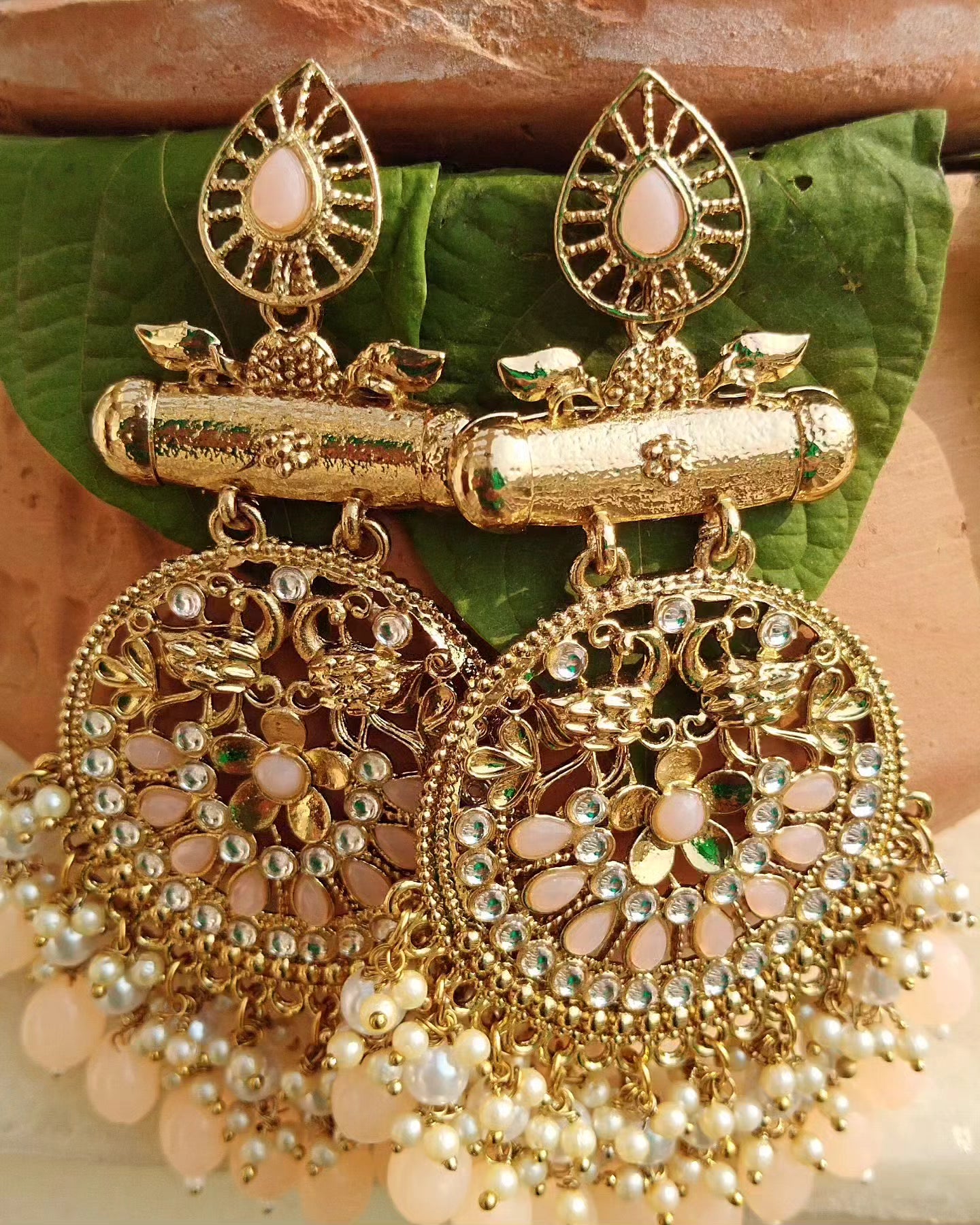 Meenakshi Chandbali Earrings - Skin Colour