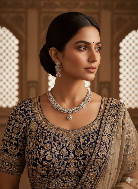 Anvi Premium AD Necklace Set - White