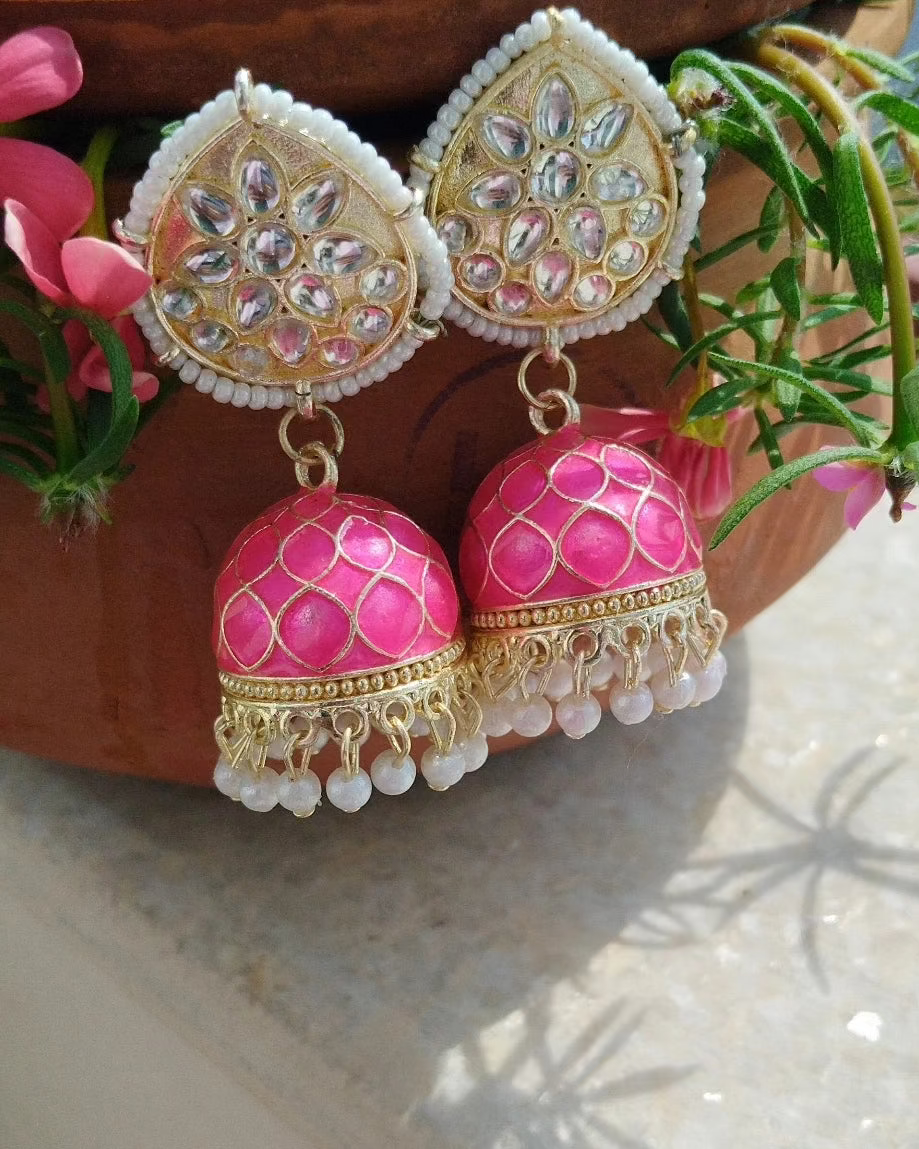 Jhumka Jingle Earrings- Pink