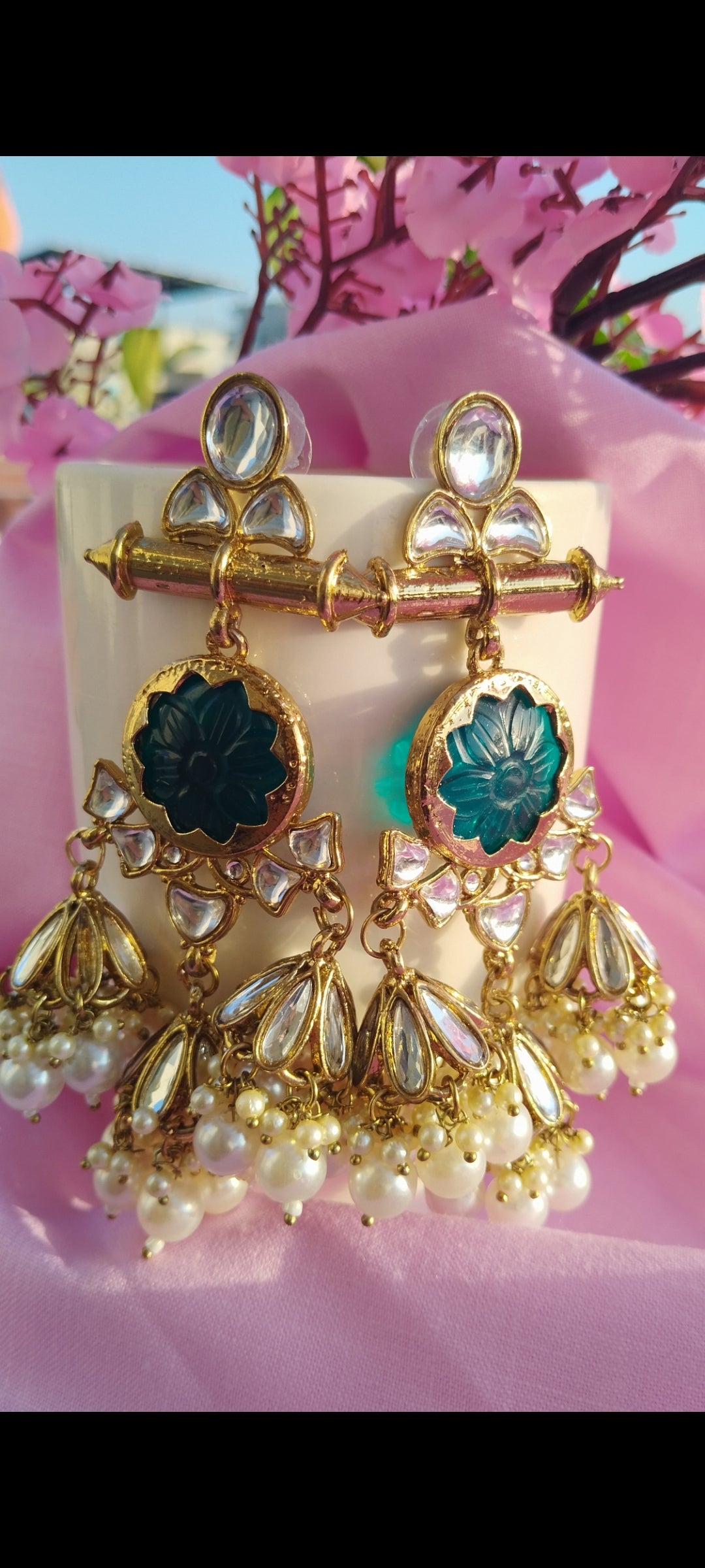 Sayani Premium Chandbali Earrings - Dark Green