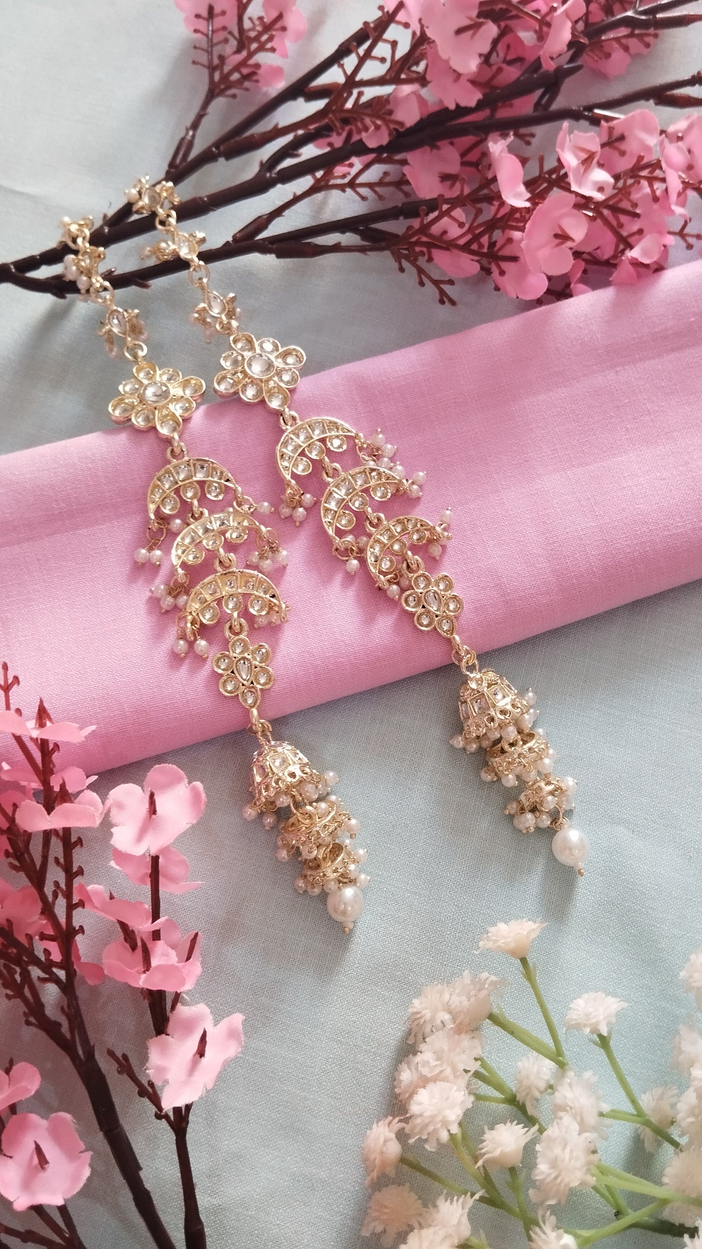 Ananya Kaanchain Pearl Dangler Earrings - White