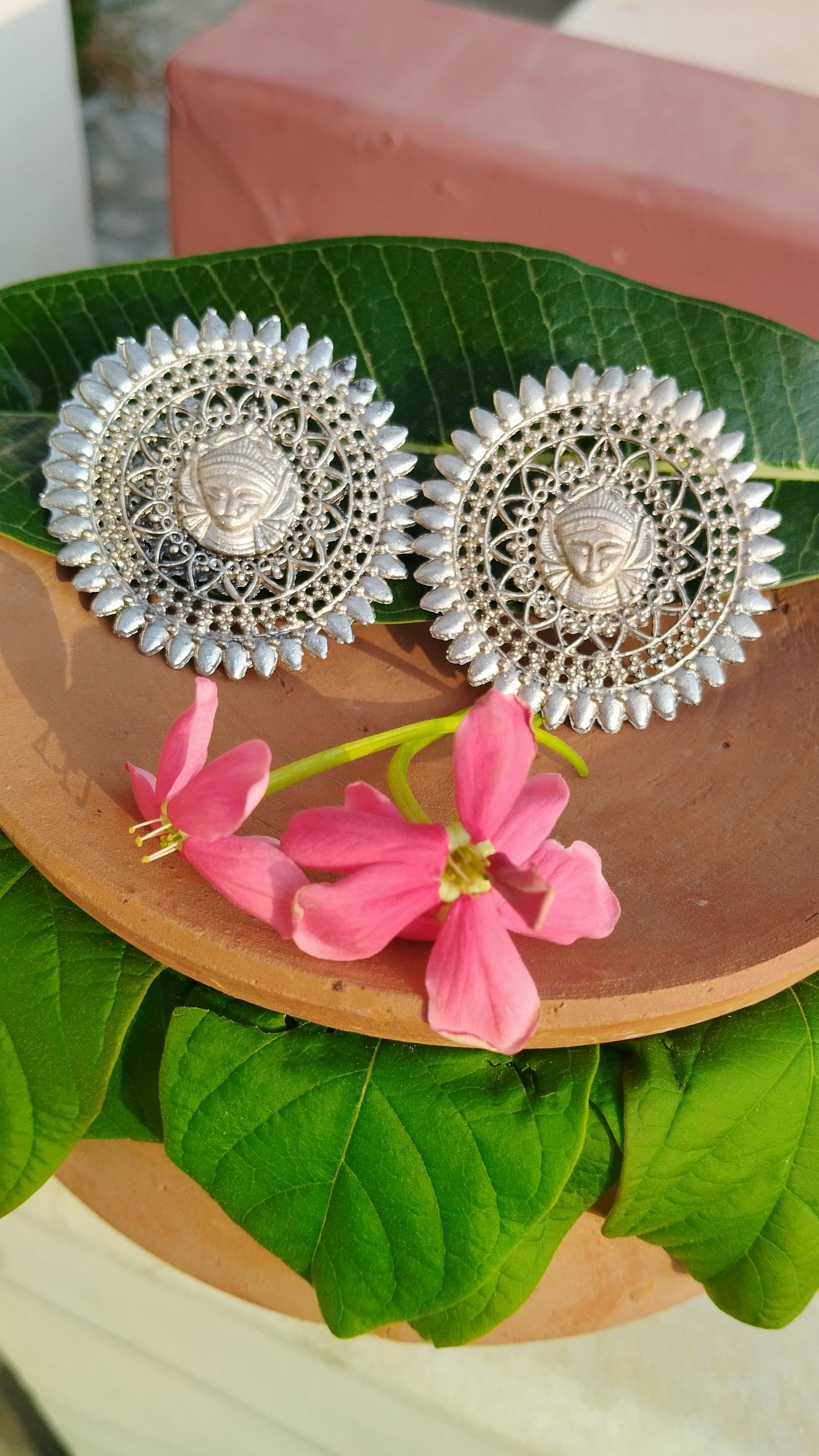 Oxidised Durga Maa Studs
