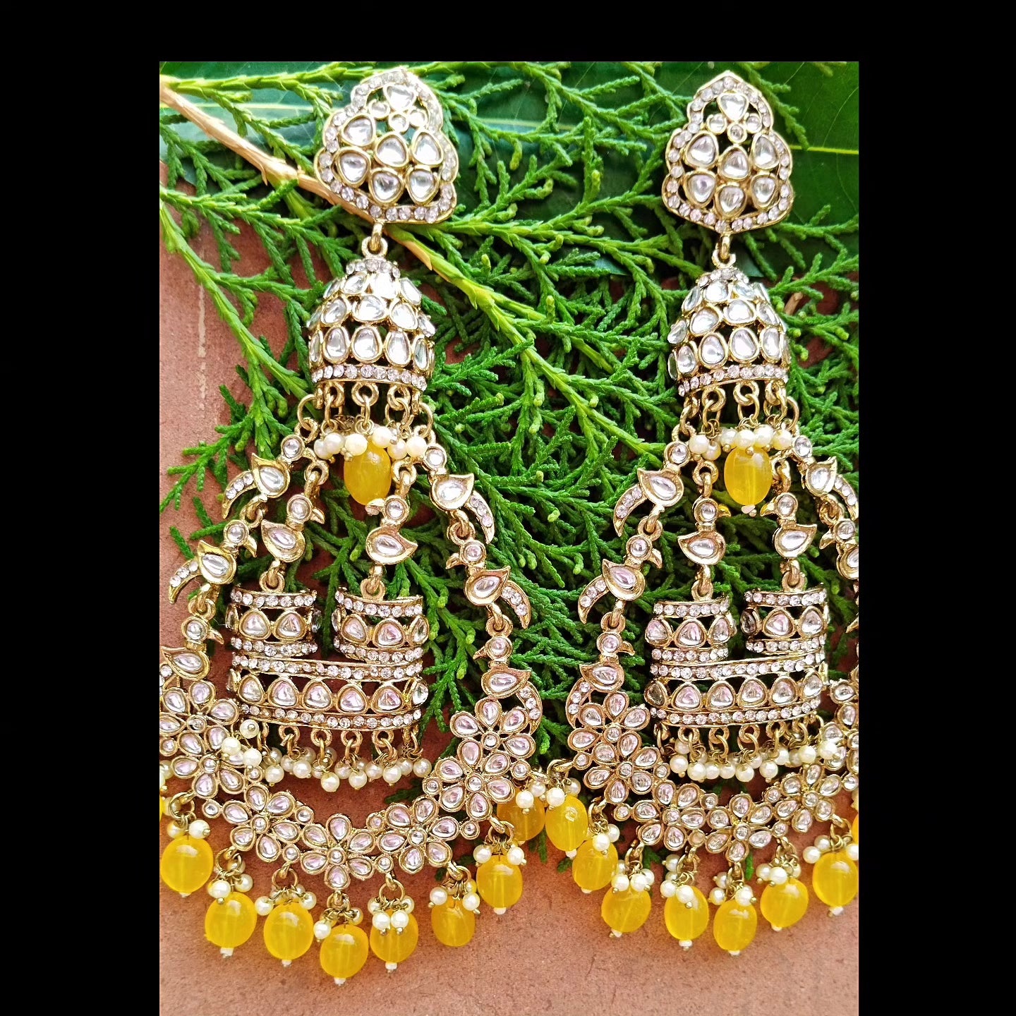 Bahubali Premium Chandbali Earrings - Yellow