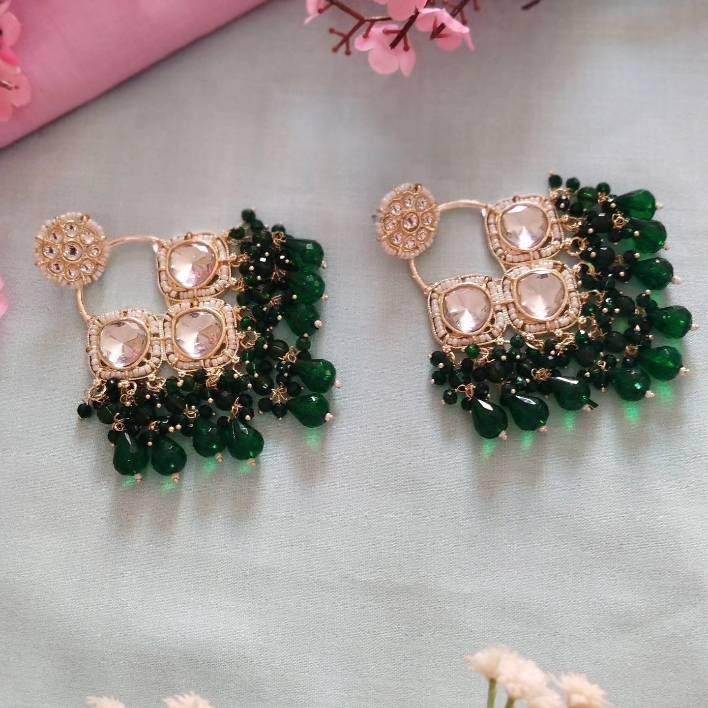 Ayesha Chandbali Earrings - Dark Green