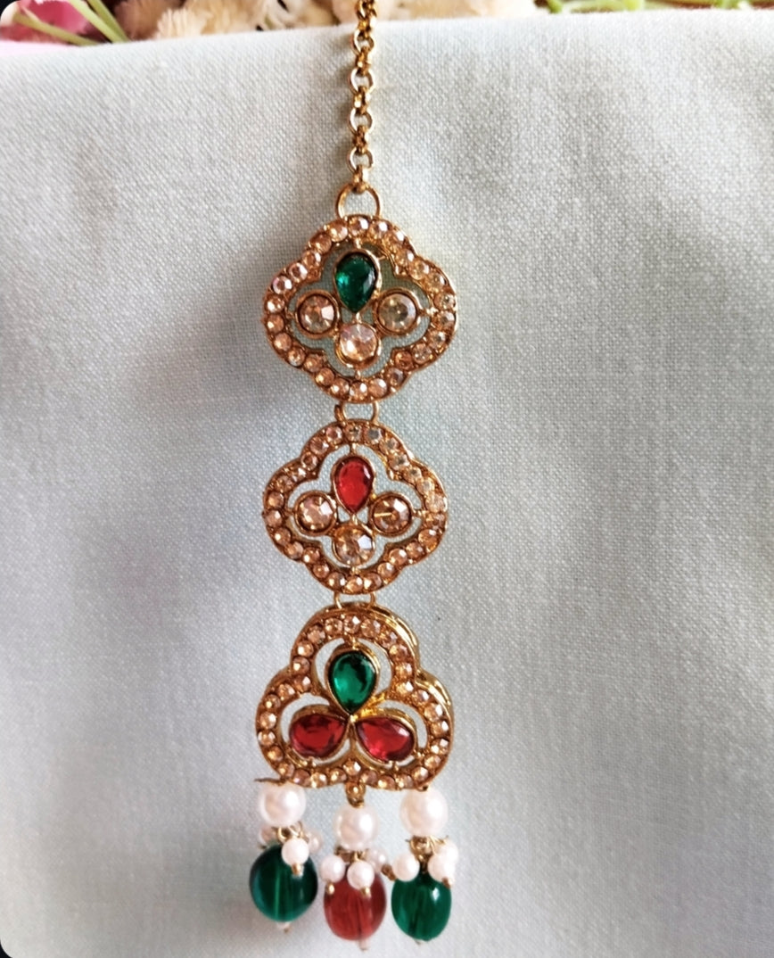 Ruchika Premium Kaanchain Jhumka with Maangteeka - Multi