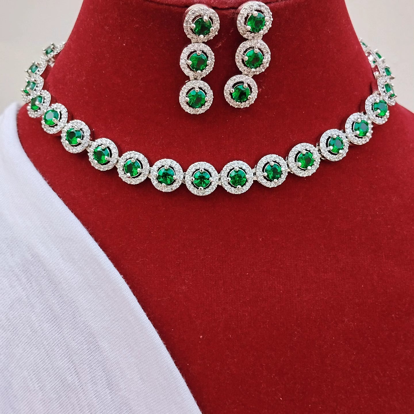 Ananya Premium AD Necklace Set- Dark Green