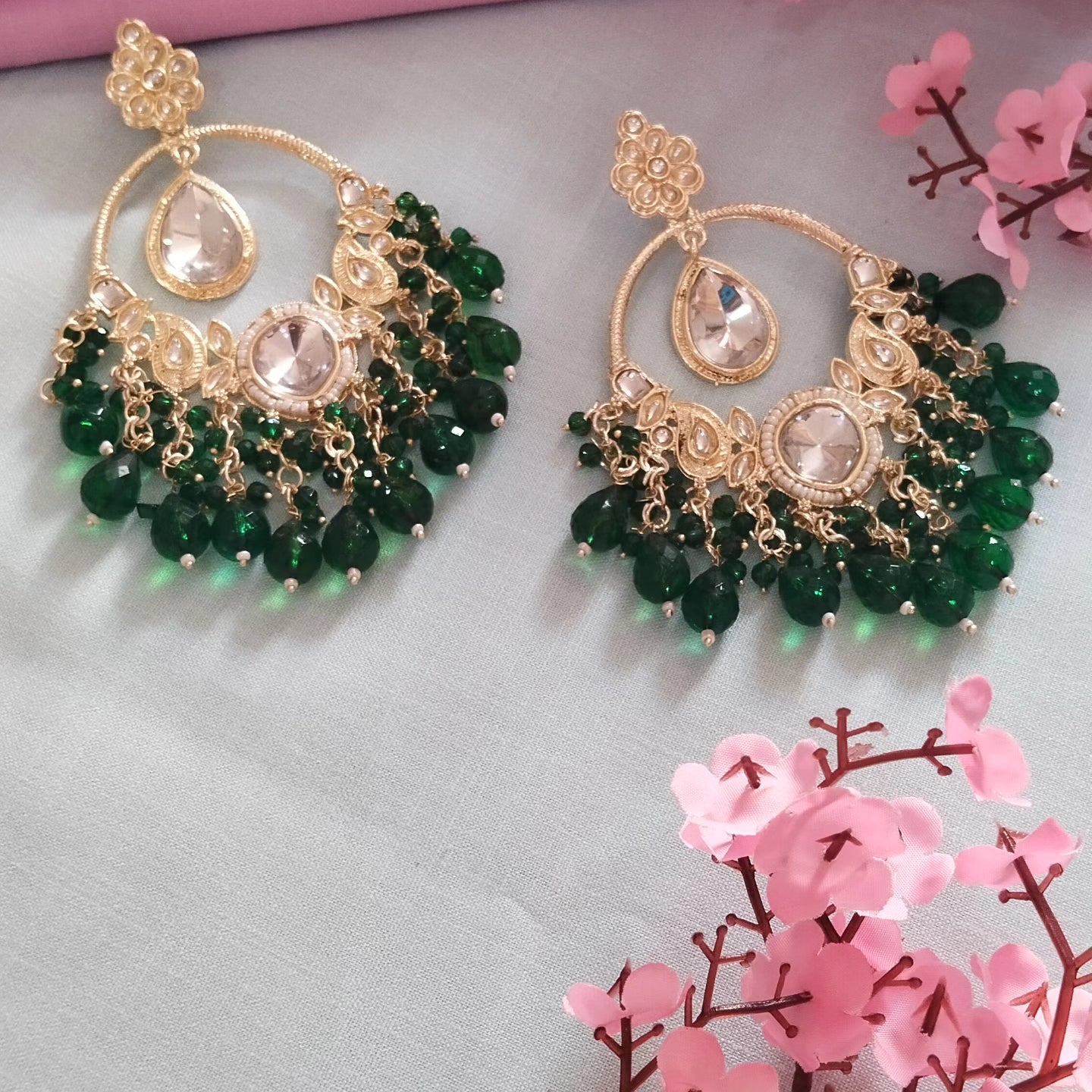 Juhi Chandbali Earrings - Green