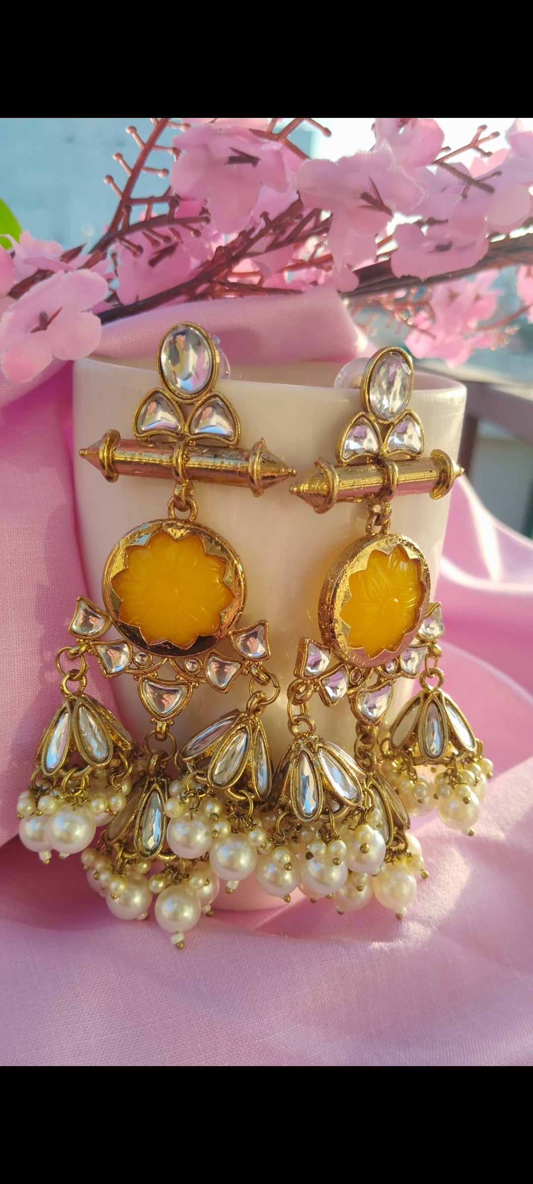 Sayani Premium Chandbali Earrings - Yellow