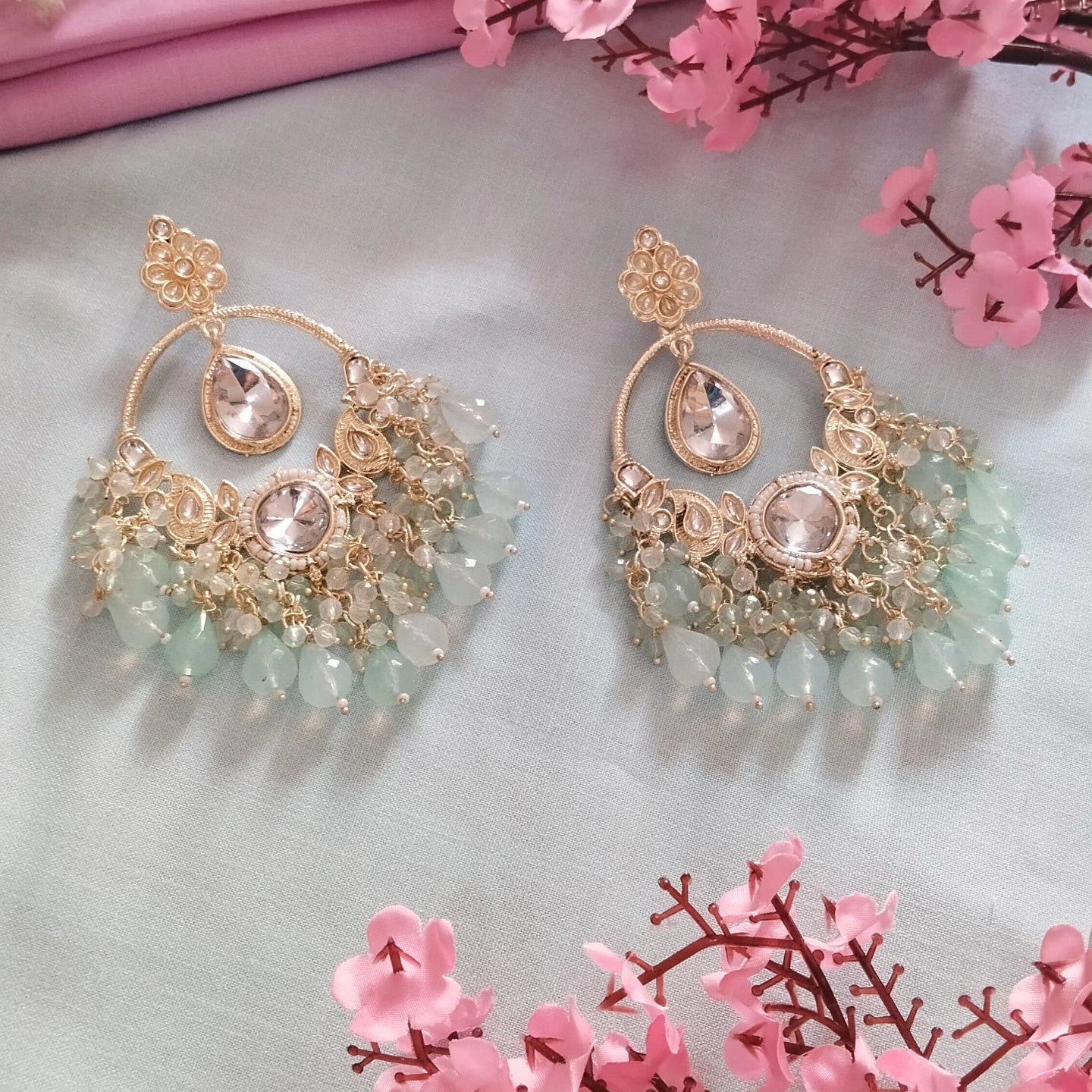 Juhi Chandbali Earrings - Light Green