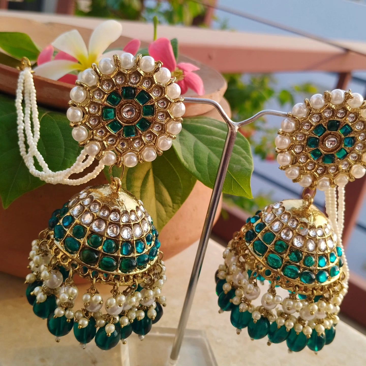 Jhoomar Pearl Jhumka- Green