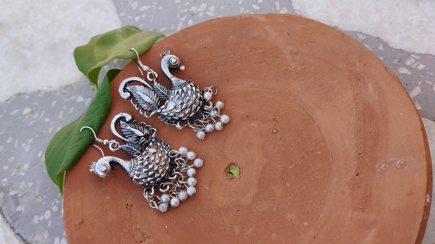 Oxidised Duck designed Hooks Earrings