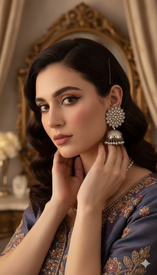 Ishita Silver Jhumka Earrings - Silver Color