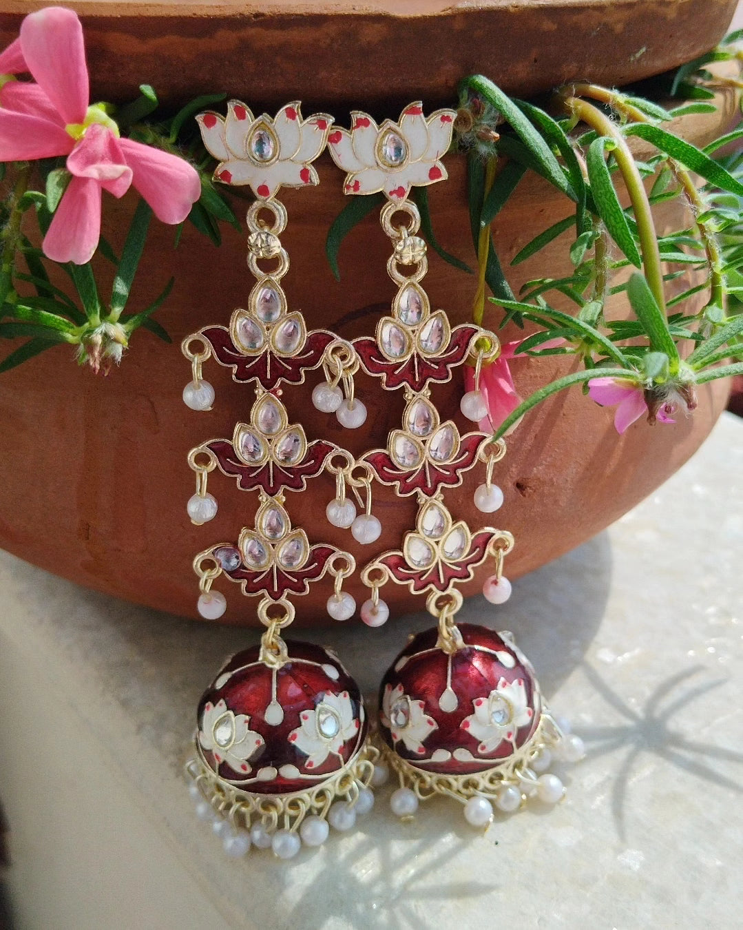 Jhumka Jingle Long Earrings - Maroon