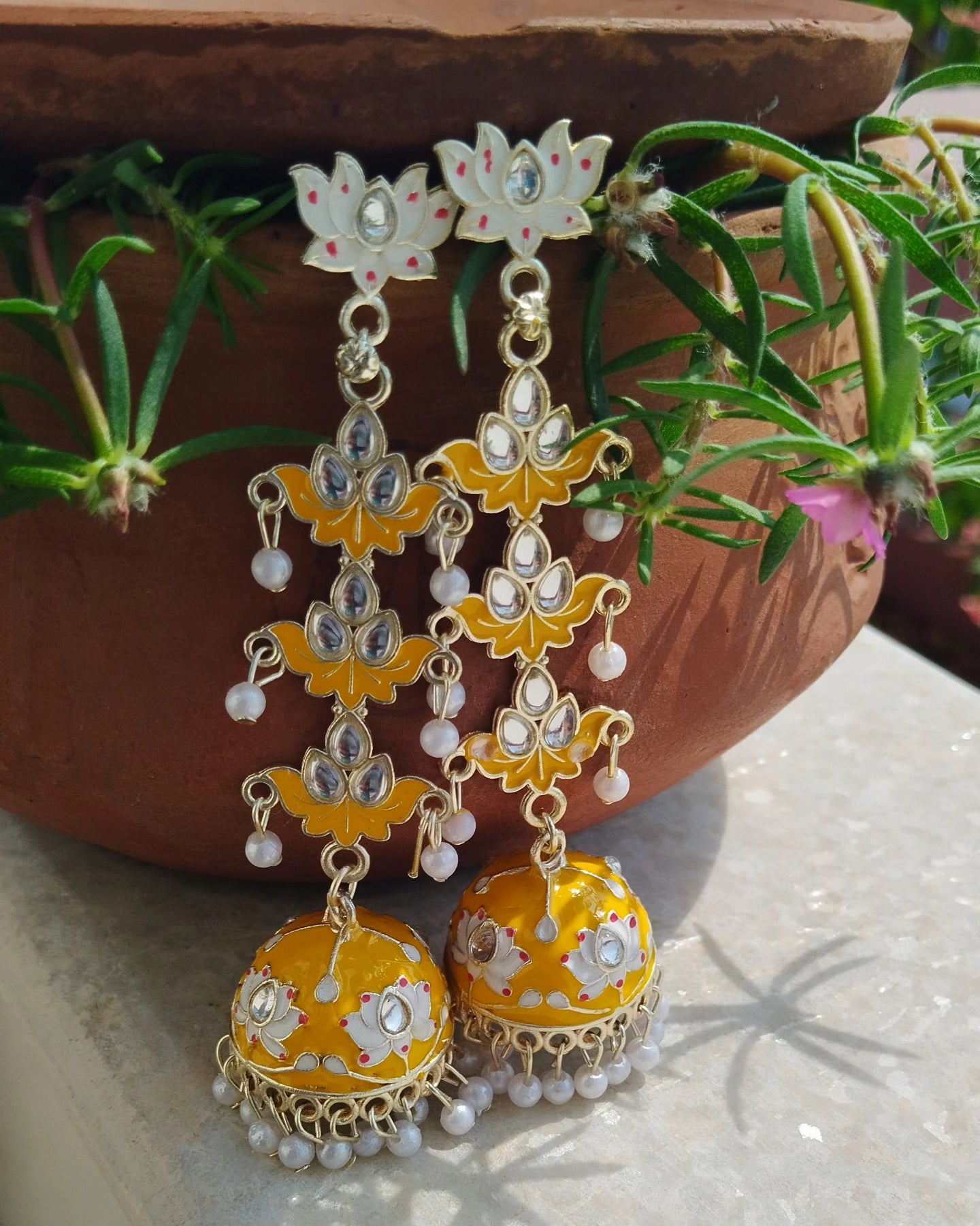 Jhumka Jingle Long Earrings - yellow