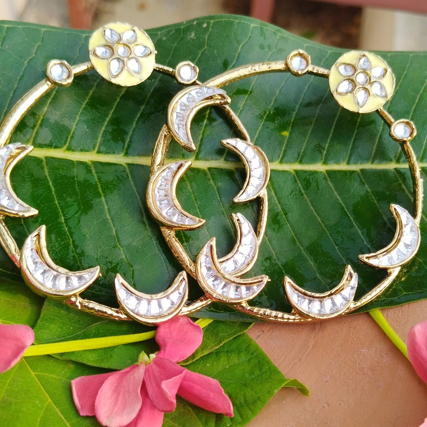 Sara Chandbali Stud Earrings - Yellow