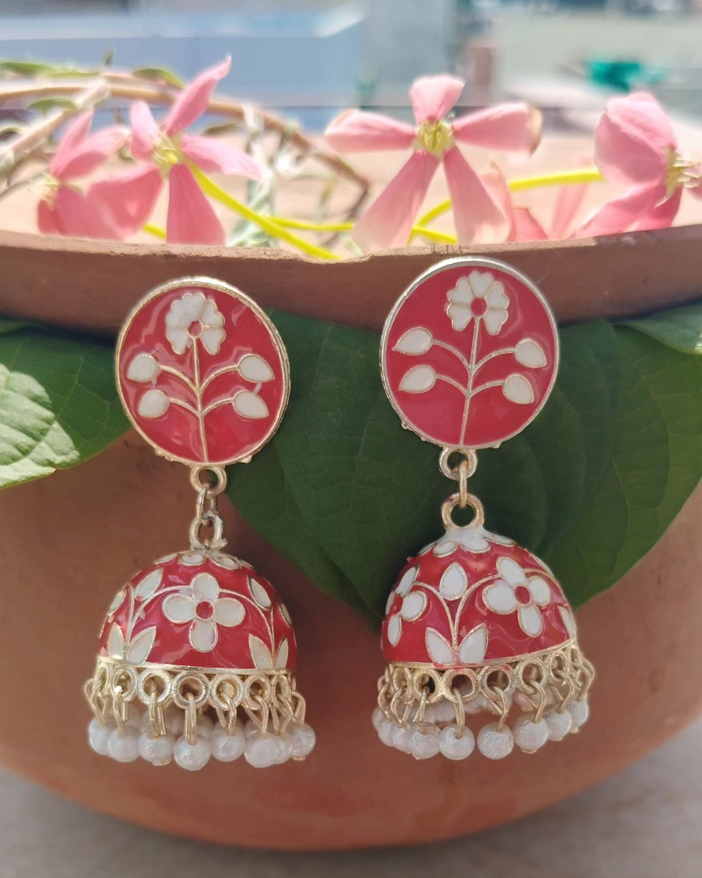 Preet Meenakari Small Jhumka -Red