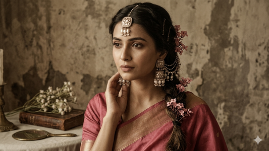 Tara Kaanchain Earrings with Maangteeka - White