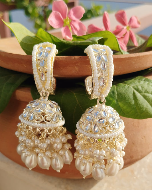 Aahana Pearl Jhumka - White