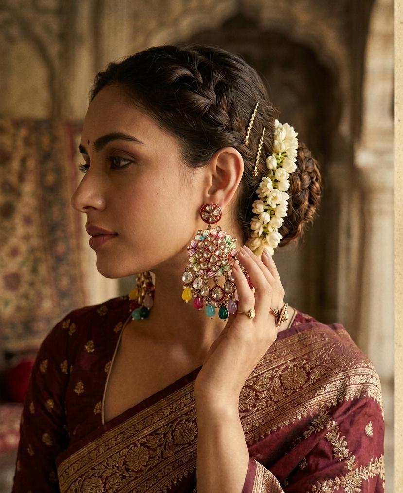 Prisha Meenakari Chandbali Earrings - Multi