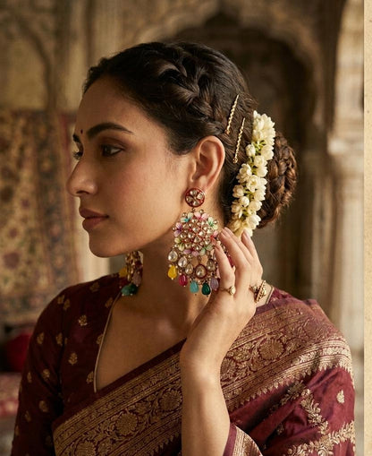 Prisha Meenakari Chandbali Earrings - Multi