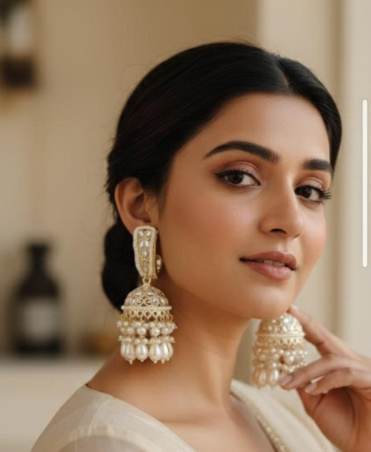 Aahana Pearl Jhumka - White