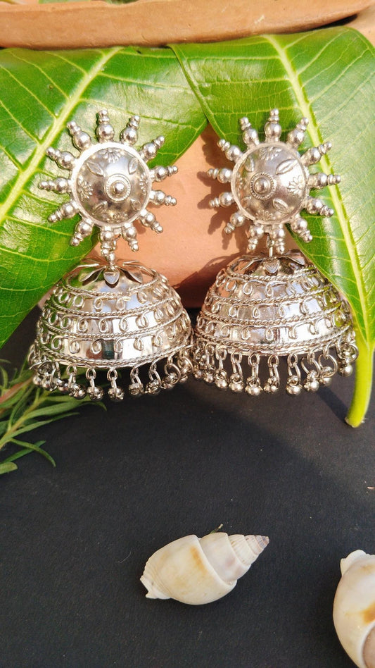 Oxidised Sunflower Stud Jhumka