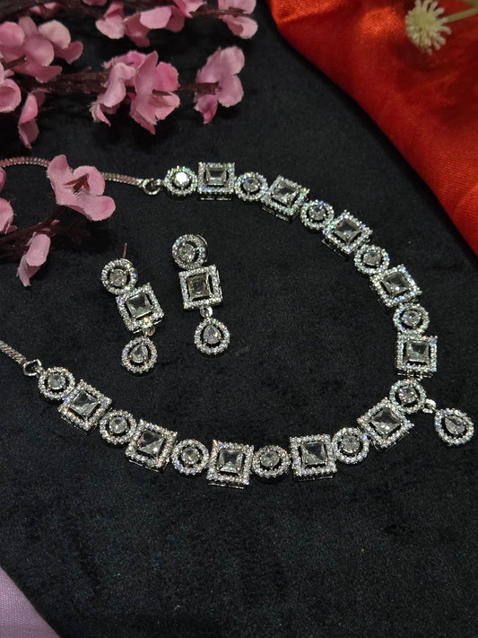 Anvi Premium AD Necklace Set - White