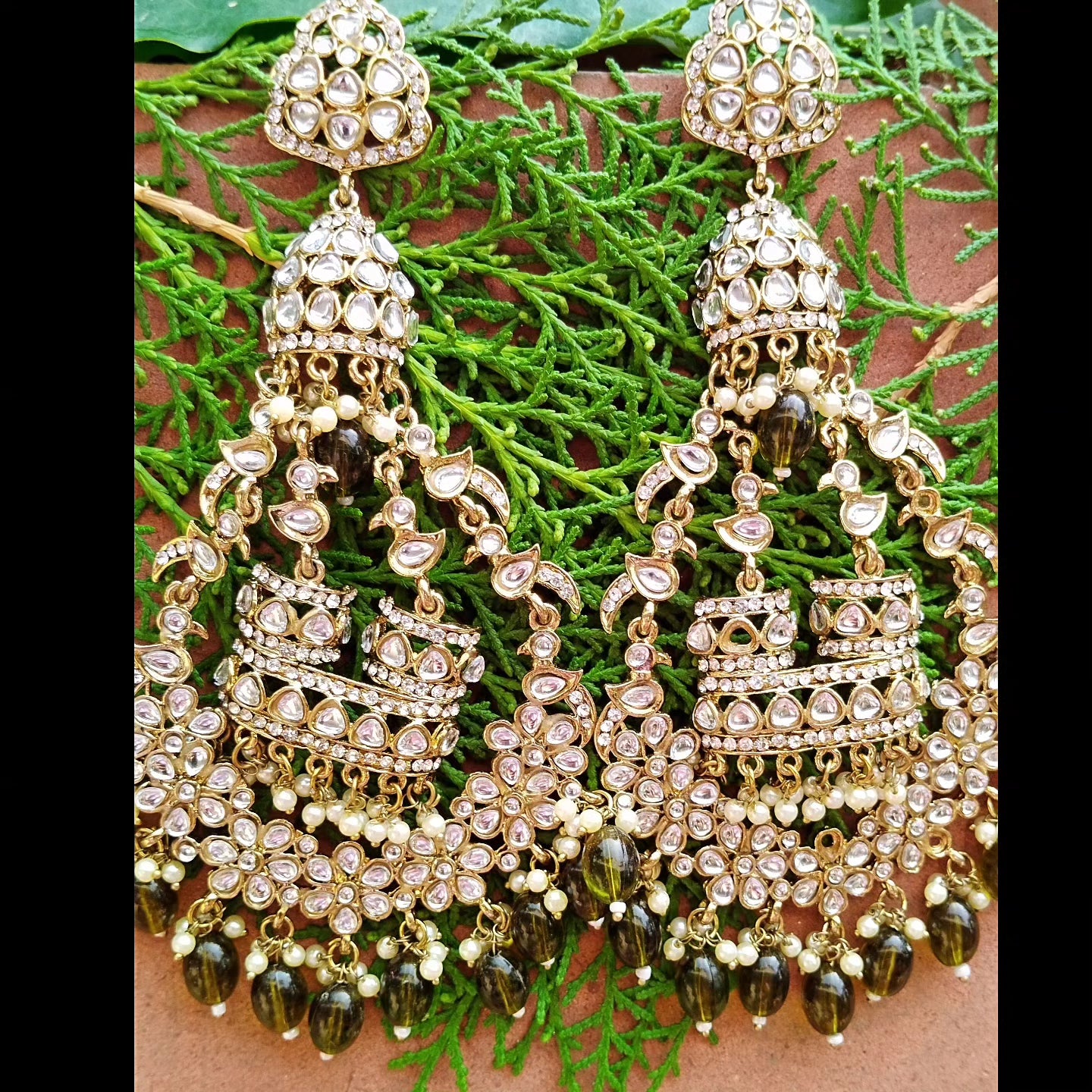 Bahubali Premium Chandbali Earrings - Mahendi Green