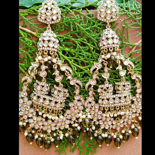 Bahubali Premium Chandbali Earrings - Mahendi Green