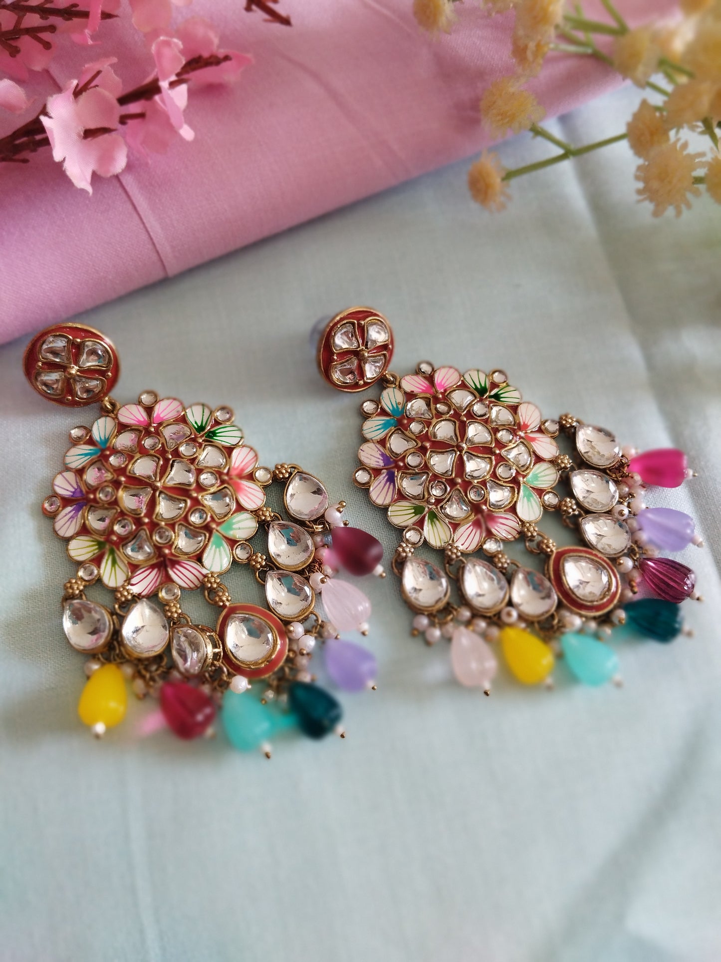 Prisha Meenakari Chandbali Earrings - Multi