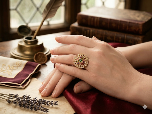 Vanya AD Work & Stone Cut Adjustable Ring