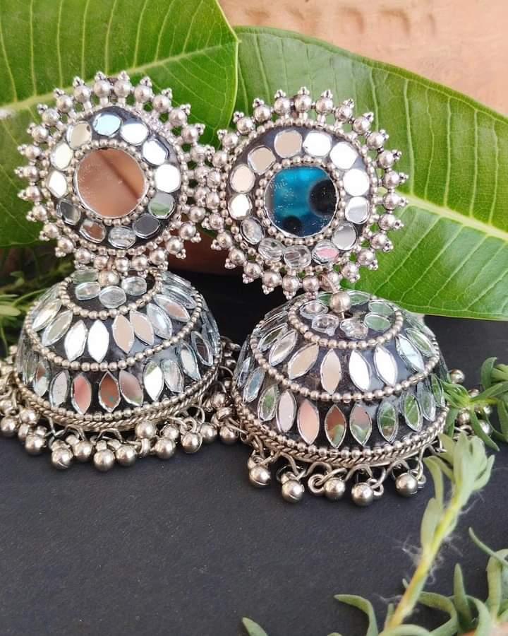 Oxidised Mirror major Jhumka