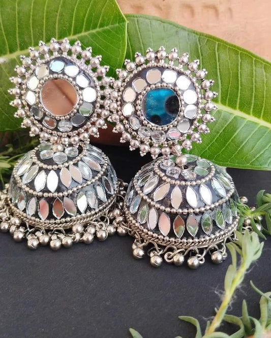 Oxidised Mirror major Jhumka