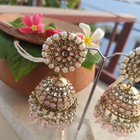 Jhoomar Pearl Jhumka- Baby Pink