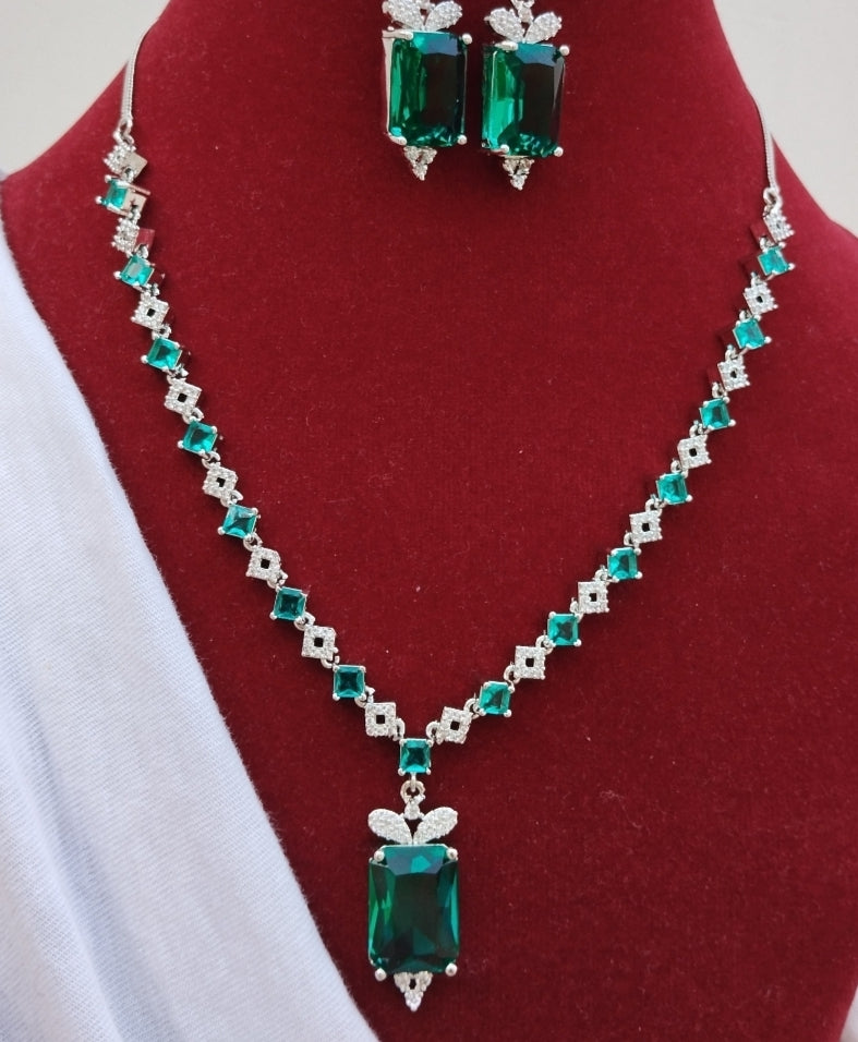 Rucha Premium AD Necklace Set - Green
