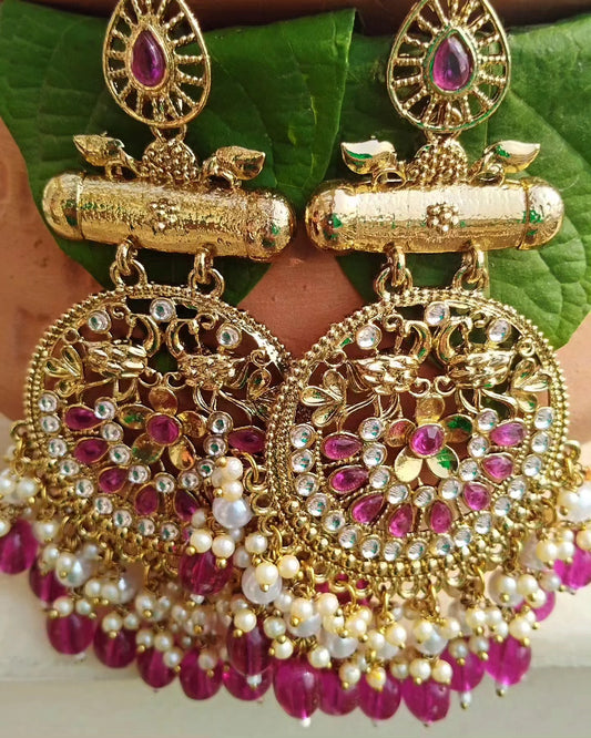 Meenakshi Chandbali Earrings - Purple