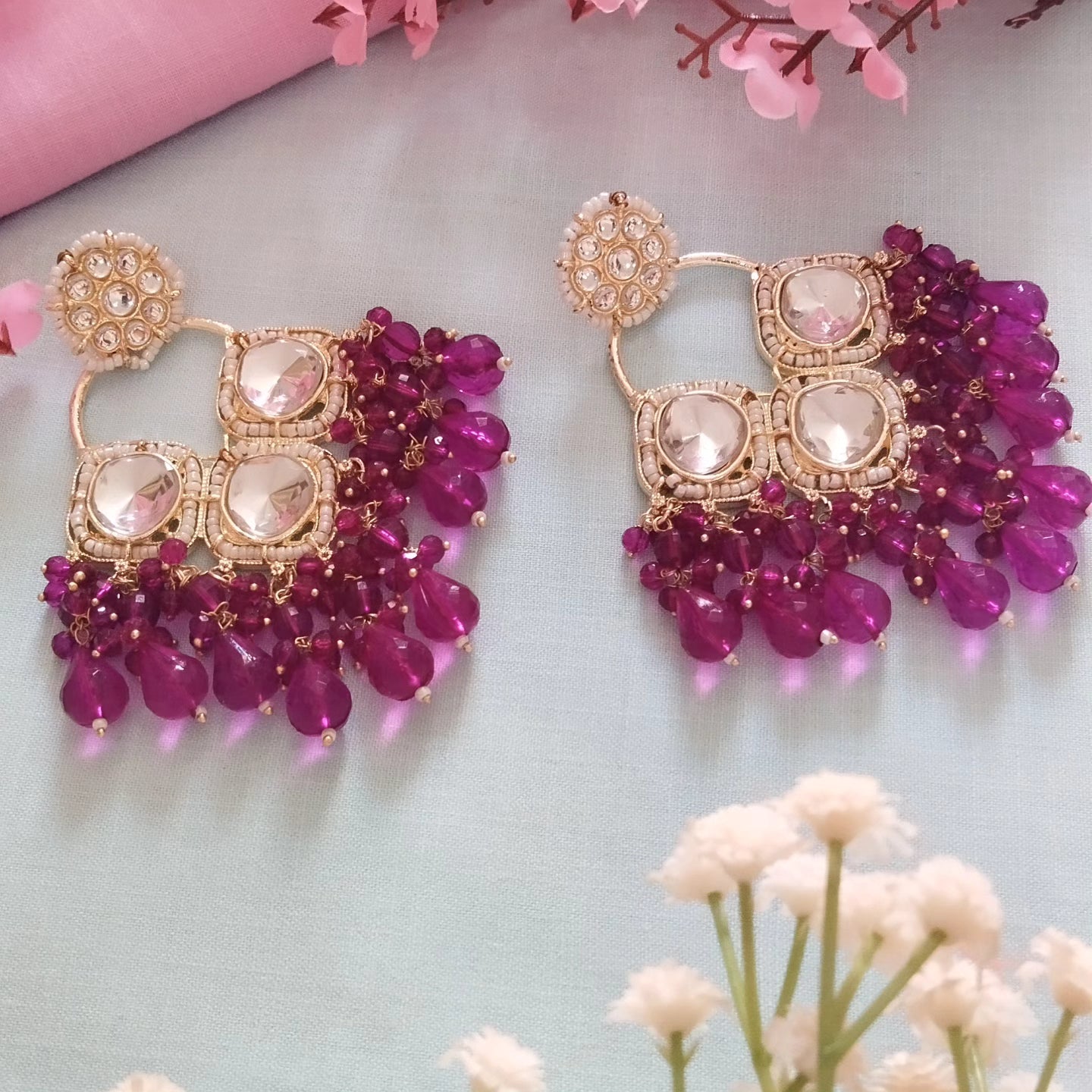 Ayesha Chandbali Earrings - Purple