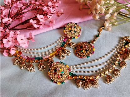 Aditi Kaanchain Earrings with Maangteeka - Multi