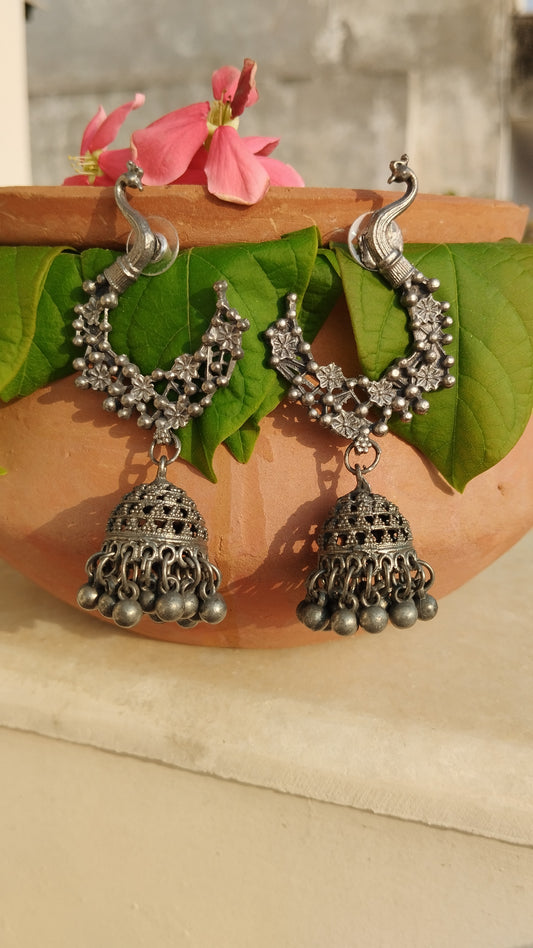 Oxidised Morpankh Jhumka