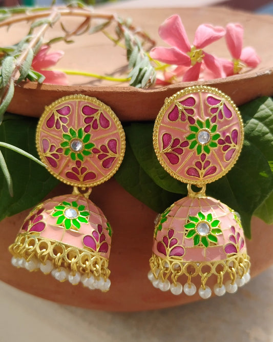 Aabru Small Jhumka - Pink