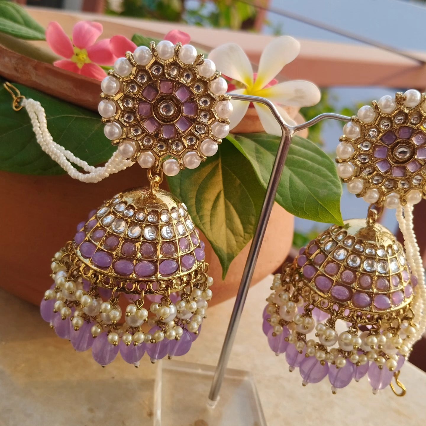 Jhoomar Pearl Jhumka- Lavender