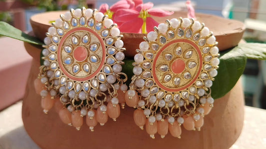Madhuri Small Chandbali Stud Earrings - Skin Colour