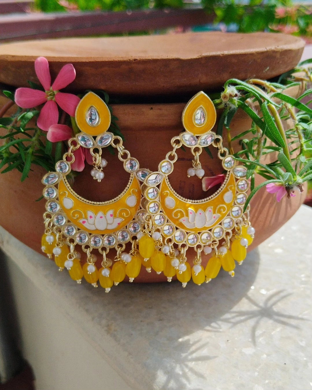Jhumka LIT Chandbali Earrings - Yellow