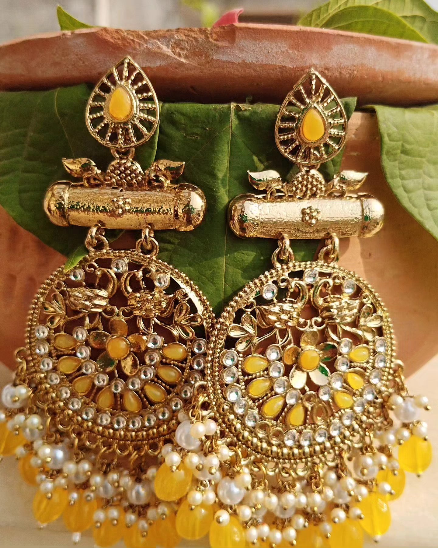 Meenakshi Chandbali Earrings - Yellow
