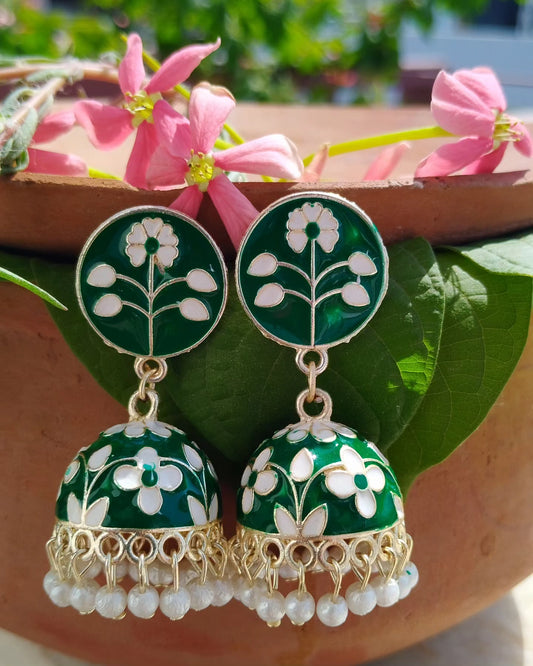 Preet Meenakari Small Jhumka - Dark Green